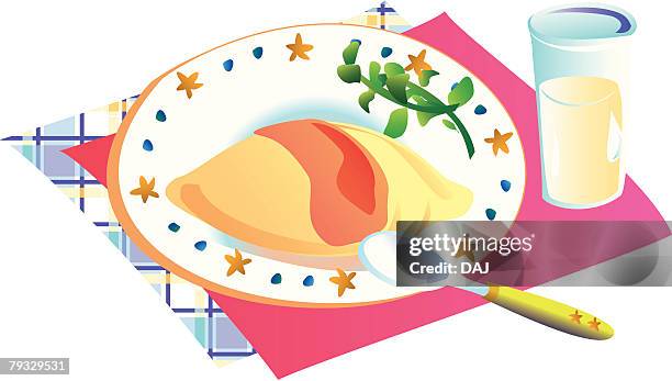 omelet, close-up, illustration - table mat top view stock illustrations