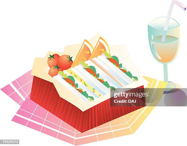 lunch box, close-up, illustration - table mat top view stock illustrations