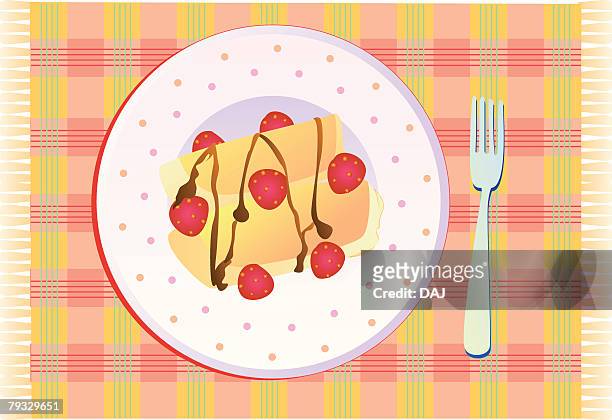 crepe with fruits, close-up, illustration - place mat stock illustrations