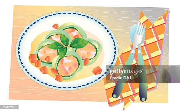 appetizer, close-up, illustration - table mat top view stock illustrations