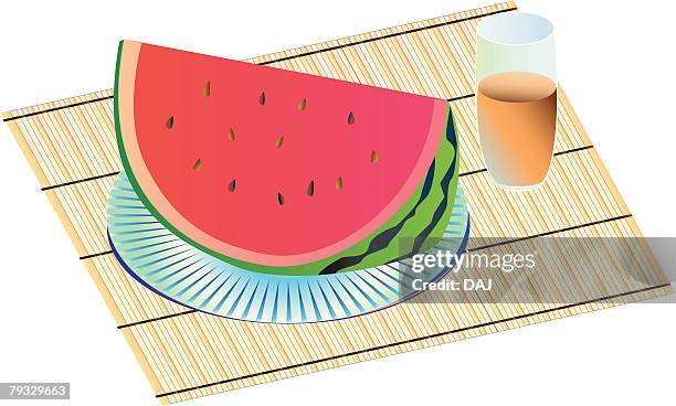 watermelon, close-up, illustration - place mat stock illustrations