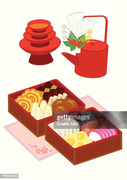 osechi, close-up, illustration - osechi ryori stock illustrations