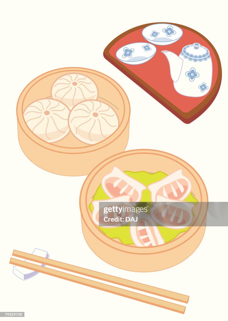 Dim sum, close-up, illustration