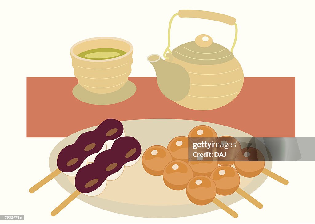 Kushi-dango, close-up, illustration