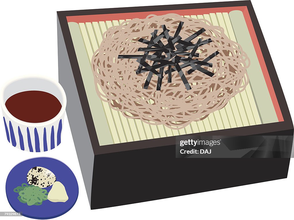 Cold soba, close-up, illustration