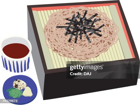 Cold soba, close-up, illustration Cold soba, close-up, illustration