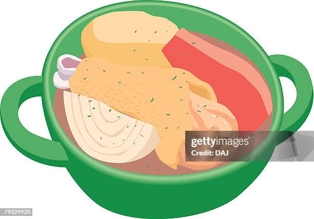 stockillustraties, clipart, cartoons en iconen met pot-au-feu, close-up, illustration - feu