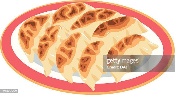 gyoza, chinese dumpling, close-up, illustration - dumpling stock illustrations