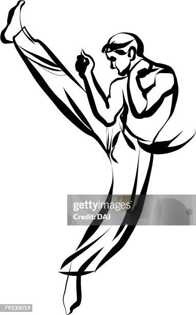 karate, pen and ink - man brushing teeth stock illustrations