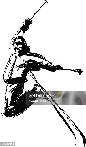 skier, pen and ink - low angle portrait stock illustrations