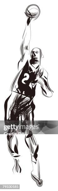 basketball player, pen and ink - man brush teeth stock illustrations