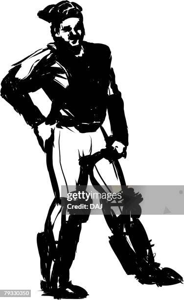 baseball player, catcher, pen and ink - man brushing teeth stock illustrations