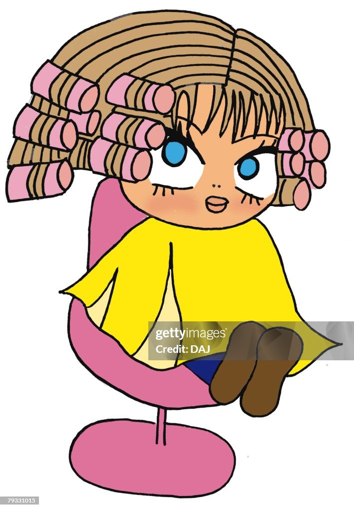 A girl at hair salon, Illustration, Cartoon, Portrait
