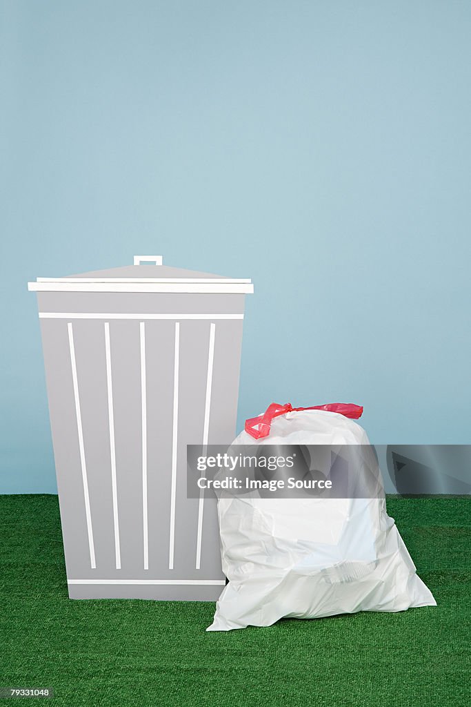 A bin and rubbish bag 