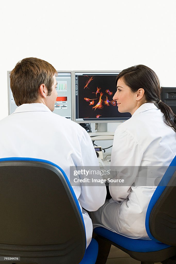 Scientists working on a computer