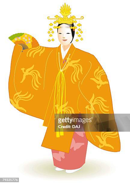noh performer dancing and posing in stage costume, front view, japan - 日本舞踊点のイラスト素材／クリップアート素材／マンガ素材／アイコン素材