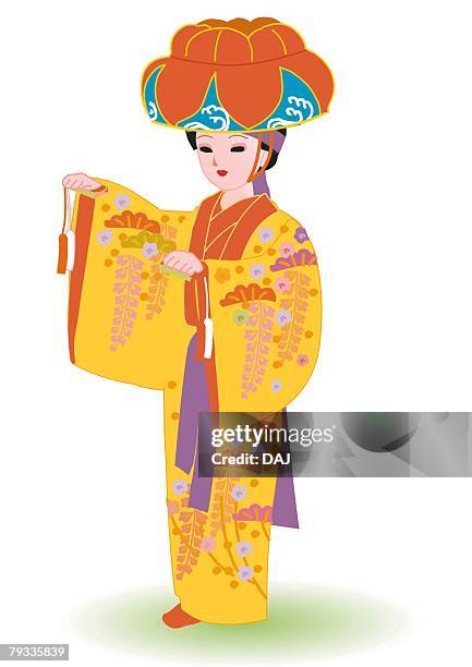 woman dancing in costume of southern land style of japan, okinawa, japan - 日本舞踊点のイラスト素材／クリップアート素材／マンガ素材／アイコン素材