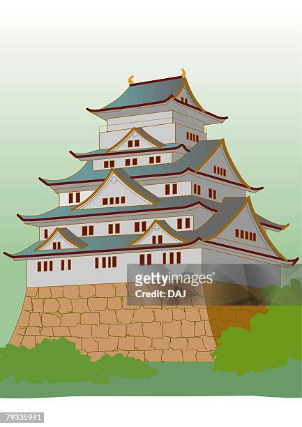 japanese castle, low angle view, japan - 壁　日本点のイラスト素材／クリップアート素材／マンガ素材／アイコン素材