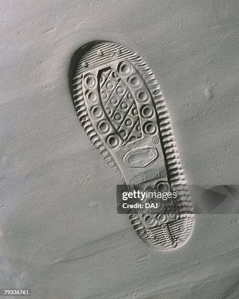 plaster craft of footprint, high angle view - sole of shoe stock-fotos und bilder