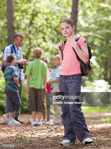 girl on a field trip - portrait of school children and female teacher in field stock pictures, royalty-free photos & images