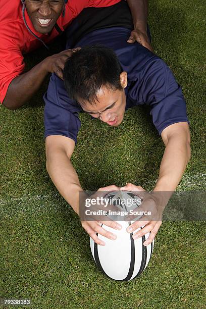 a rugby player scoring a try - try scoring bildbanksfoton och bilder