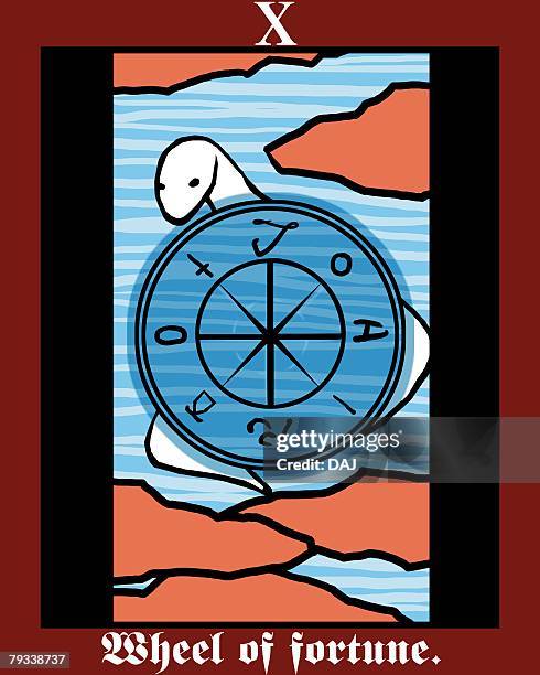 illustrazioni stock, clip art, cartoni animati e icone di tendenza di wheel of fortune, tarot card, front view - tarot cards