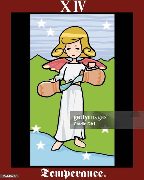 temperance, tarot card, front view - temperance tarot stock illustrations