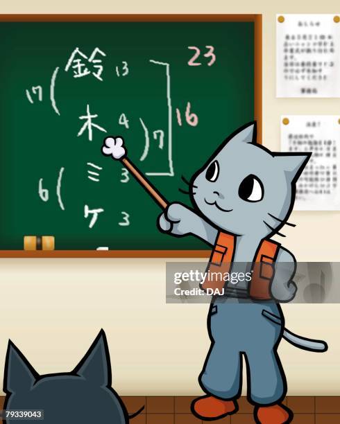 cat teaching in class, front view, rear view - foreign language class stock illustrations