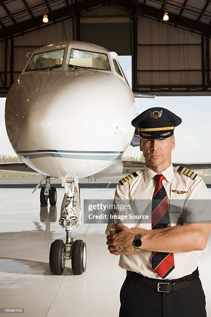 Pilot in hangar