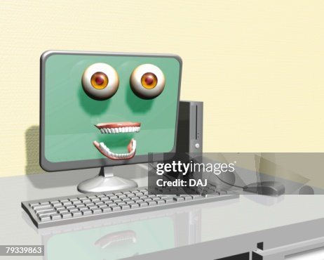 Funy Computer Inmige Computer With Funny Face Cg 3d Illustration Close Up High-Res Vector ...