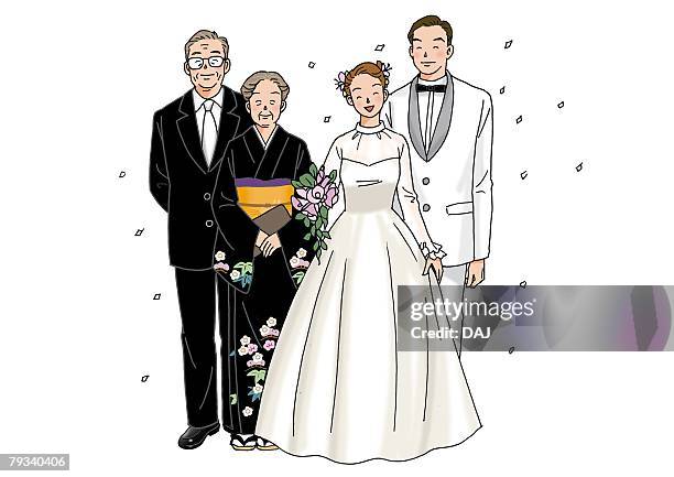 wedding, illustration, front view - mother of the bride stock illustrations