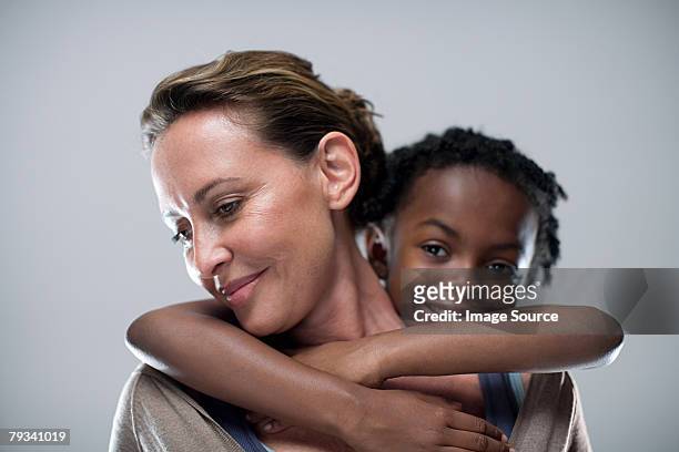 mother and daughter - child portrait studio stockfoto's en -beelden