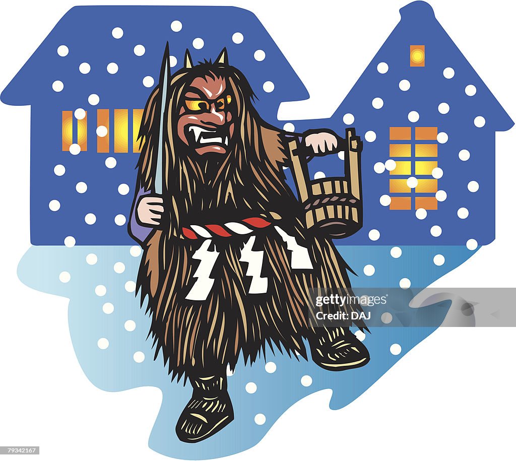 Namahage, Woodcut, Akita Prefecture, Japan