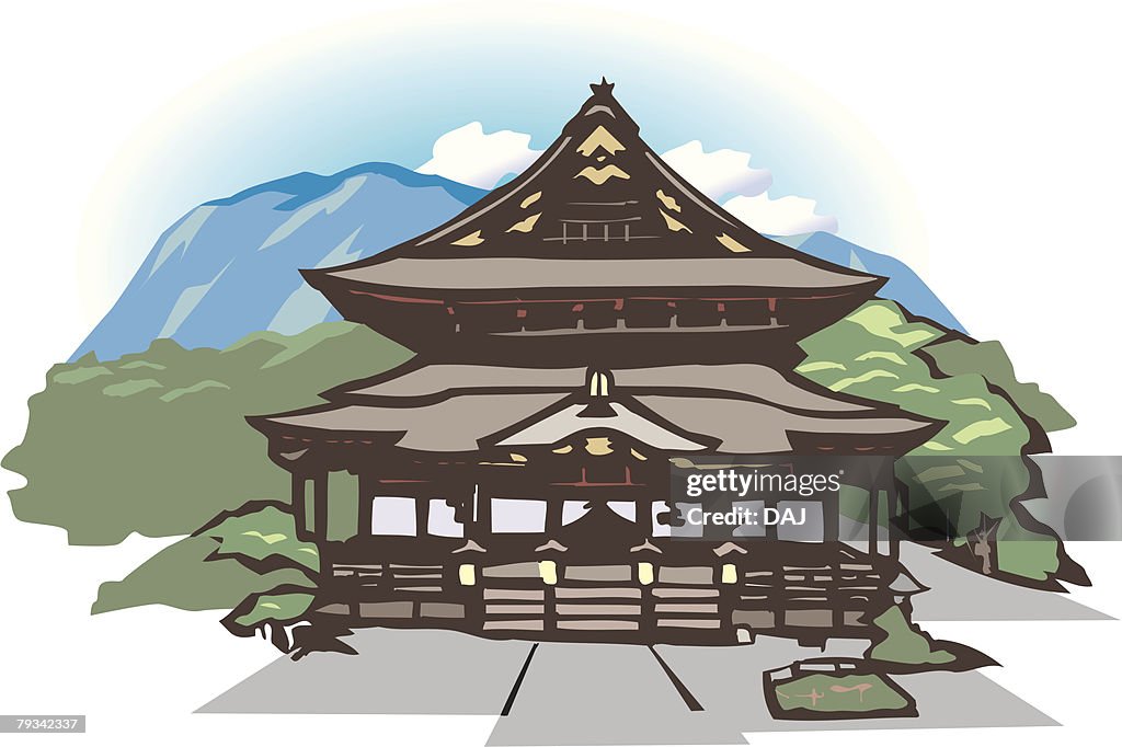 Zenkou Temple, Woodcut, Naogano Prefecture, Japan