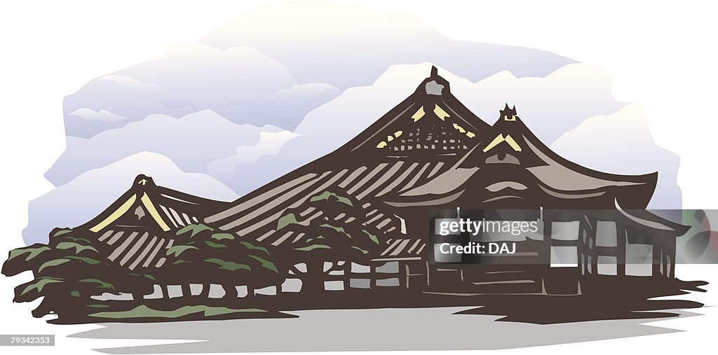 Nijo Castle, Woodcut, Kyoto, Japan