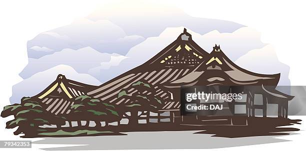 Nijo Castle Woodcut Kyoto Japan High-Res Vector Graphic