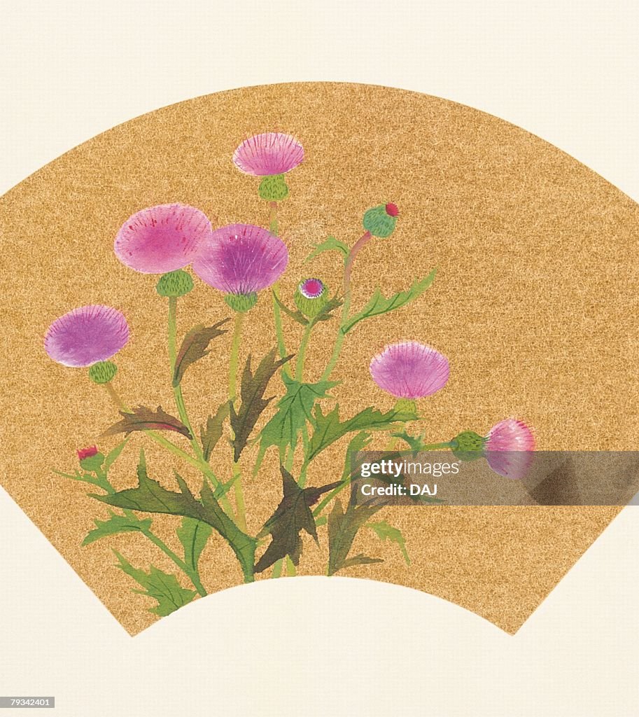 Thistle inside fan shaped frame