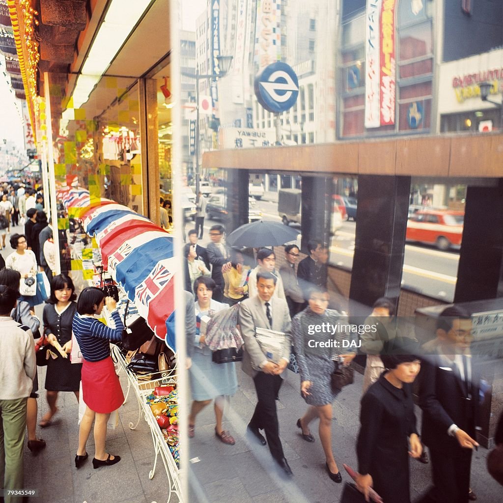 Busy street of Ginza in Showa