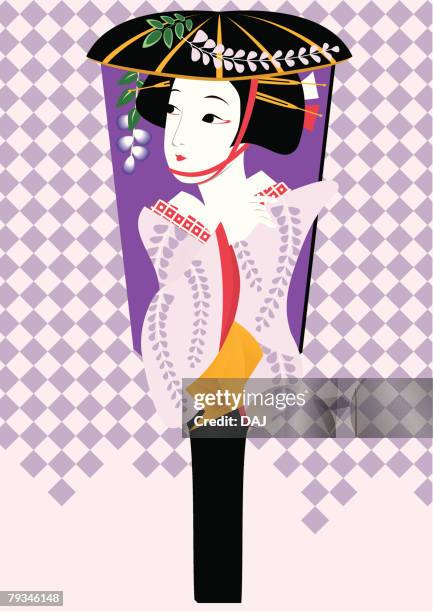 Japanese Battledore Racket Painting Illustration Illustrative Technique ...