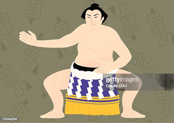 sumo wrestler, painting, illustration, illustrative technique, front view - sumo stock illustrations
