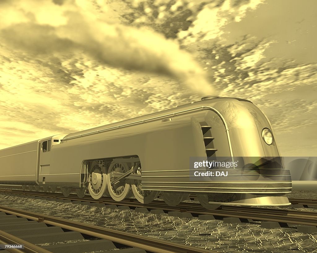 Locomotive, Illustration, CG, 3D, Sepia, Low Angle View