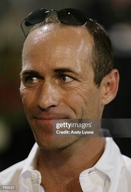 Jockey Gary Stevens during the post draw at the Kentuck Derby Museum at Churchill Downs on May 1, 2002 in Louisville, Kentucky the site of 128th...