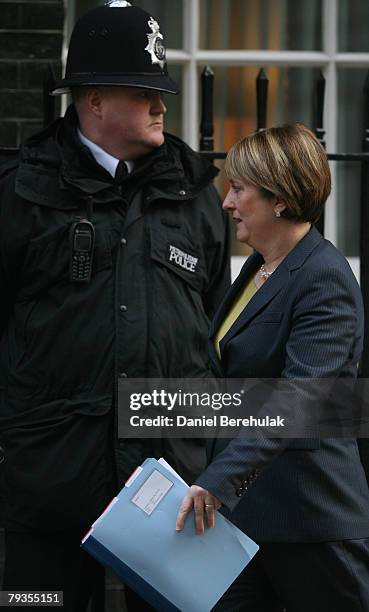 Leader of the House of Commons, Harriet Harman arrives for prime minister Gordon Brown's weekly cabinet meeting at Downing Street on January 29, 2008...