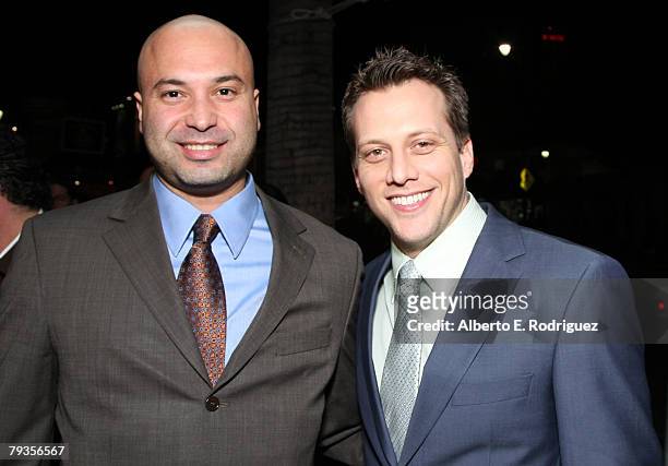 Comedian Ahmed Ahmed and director Ari Sandel arrive at Picture House's premiere of "Vince Vaughn's Wild West Comedy Show" on January 28, 2008 in...