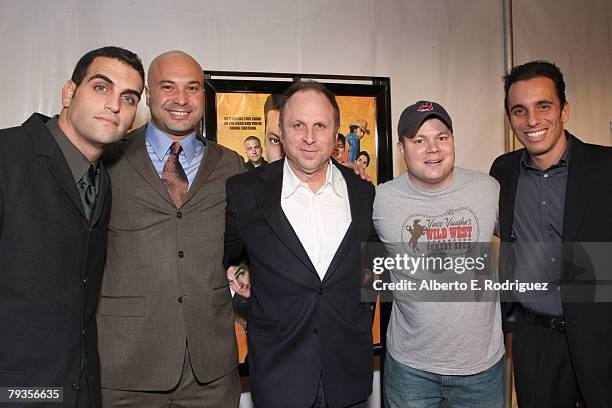 Comedians Bret Ernst, Ahmed Ahmed, Picture House president Bob Berney, comedians John Caparulo and Sebastian Maniscalco arrive at Picture House's...