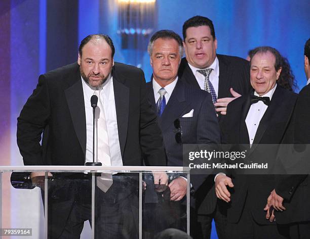 Actor James Gandolfini, Tony Sirico, Steven Schirripa and the cast of "The Sopranos" on stage at the TNT/TBS broadcast of the 14th Annual Screen...