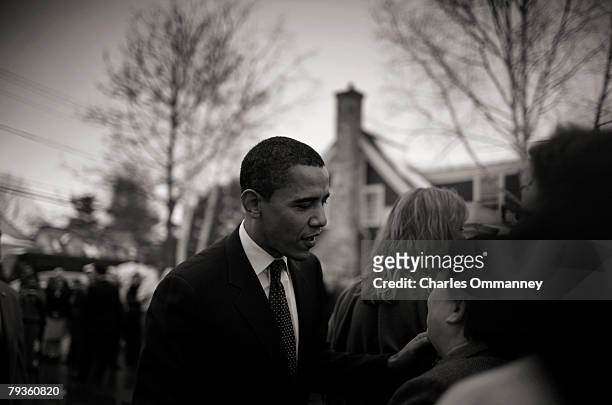 Democratic presidential hopeful Sen. Barack Obama makes a brief stop at Jack's Coffee January 7, 2008 in New London, New Hampshire. Polls show Obama...