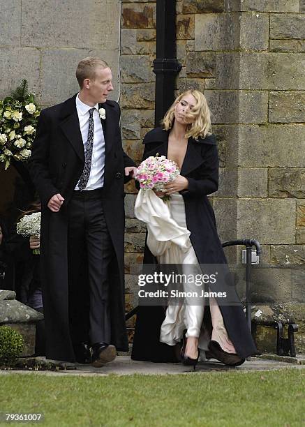 Billie Piper with husband Laurence Fox leave the Parish Church of St. Mary on December 31, 2007 in Easebourne, West Sussex, England.