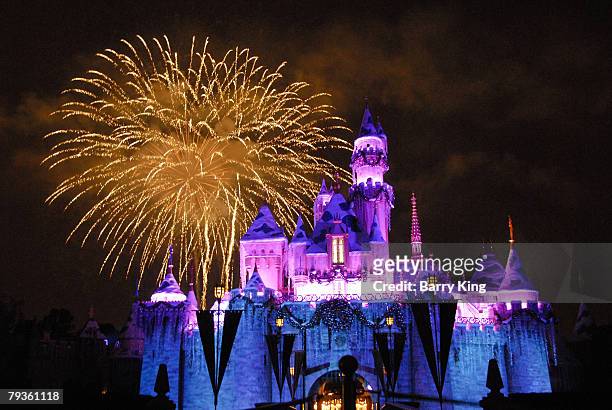 Atmosphere at Disneyland's Sleeping Beauty's Holiday Castle and "Believe In Holiday Magic" Fireworks spectacular held at Disneyland Resort on...