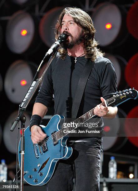 The Foo Fighters perform on stage during the Live Earth concert held at Wembley Stadium on July 7, 2007 in London. Live Earth is a 24-hour,...